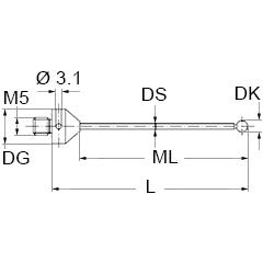 M5 рубиновый шарик Ø5 мм, стержень из карбида вольфрама, L 50 мм, ML 40 мм, для систем ZEISS A-5555-0024