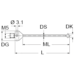 M5 шарик из нитрида кремния Ø5 мм, стержень из карбида вольфрама, L 75 мм, ML 65 мм, для систем ZEISS A-5555-3793